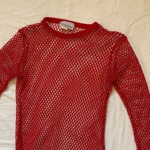 Red Mesh Long Sleeve Top